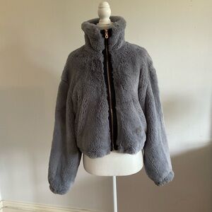 Elevenses Silver Faux Fur Jacket XS